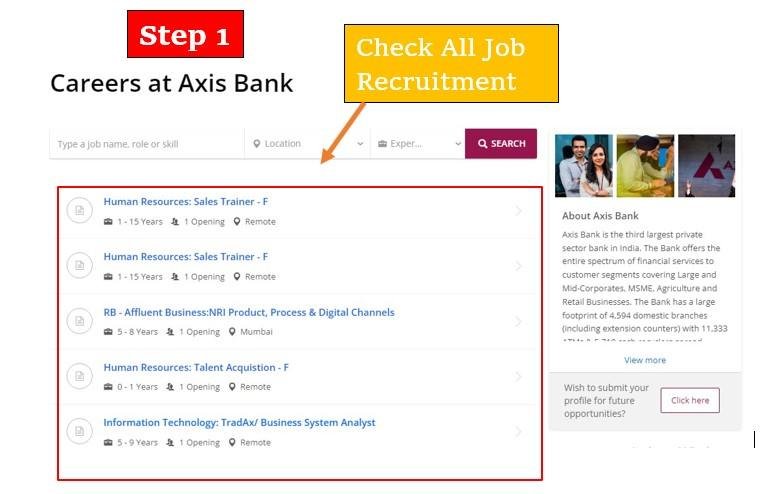 Axis Bank Job Apply Process